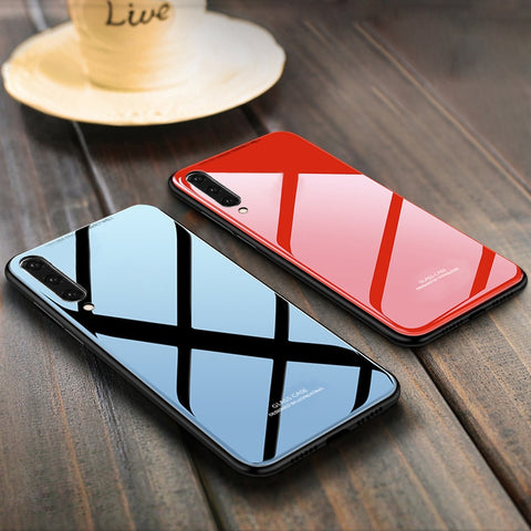 For Samsung Galaxy A30 Case Luxury Tempered Glass Soft Silicone