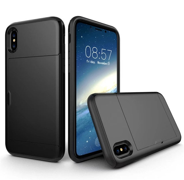 Hybrid Tough Armor Slide Card Holder Back Cover